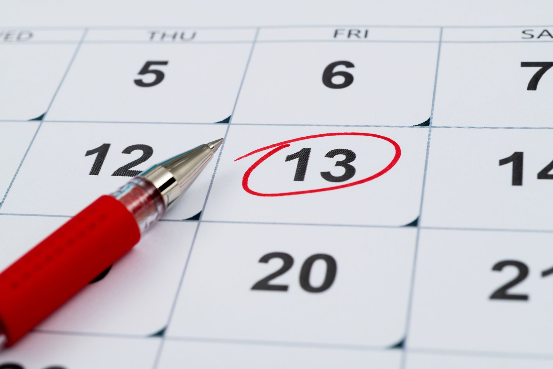 Red mark on the calendar at number 13
