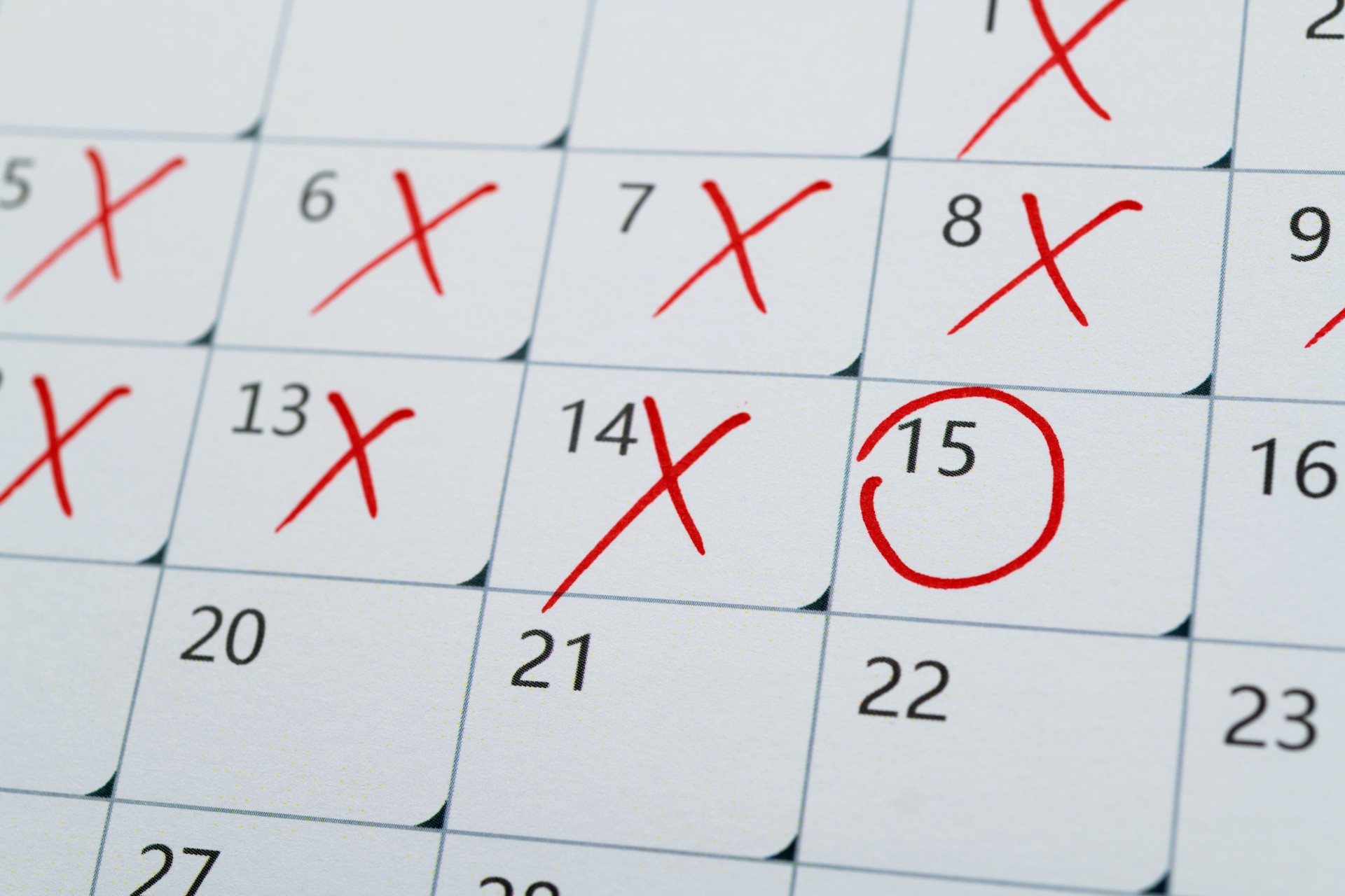 Calendar page with cross shape